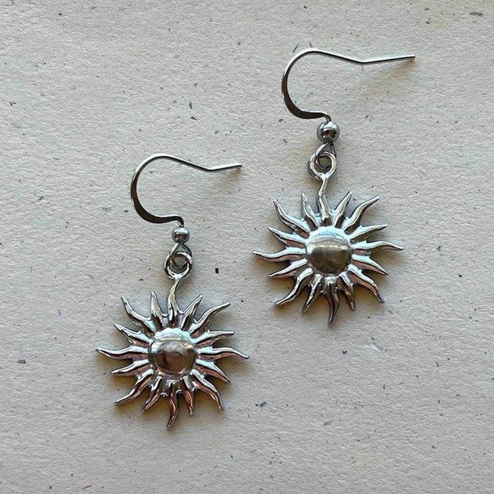 Silver Sun Charm Earrings